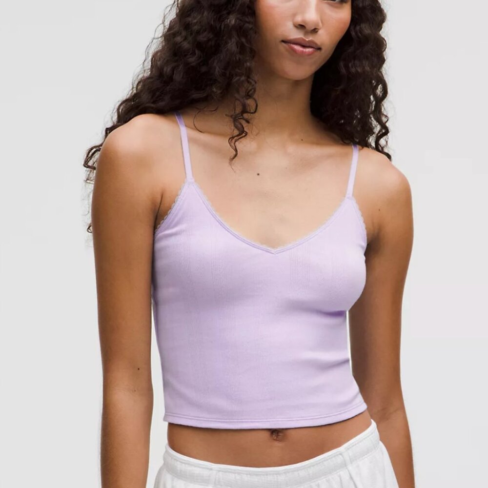 LULULEMON Cotton Pointelle Cropped Cami Tank Top in Lavender Frost sz M